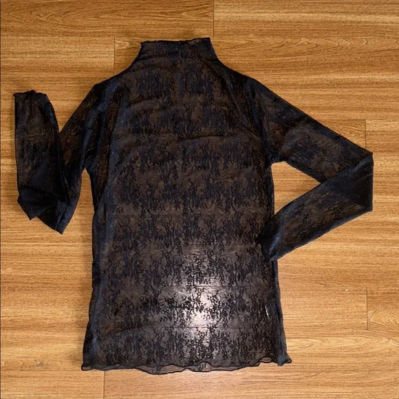 NEW Lace Sheer Long Sleeve Top - Black Sheer Feminine Long Sleeve Tee - Picture 6 of 8